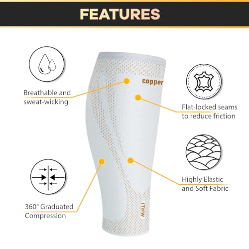 Image of Copper Calf Compression Sleeves for Men Women, Shin Splint Relief, Grip