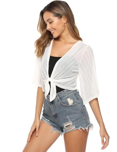 iClosam Women Summer Sheer Bolero Shrug Tie Front Chiffon Cropped Lightweight Cardigan3