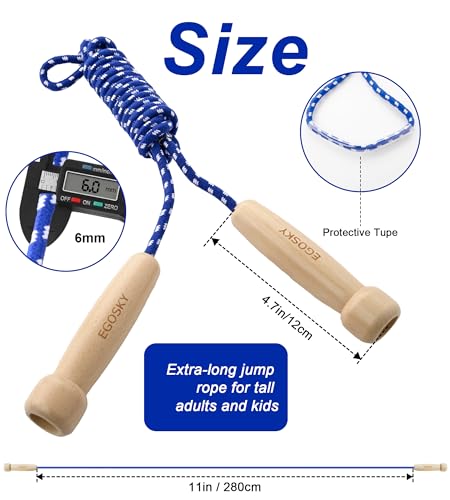 Jump Rope for Women Men Kids, EGOSKY Adjustable Wooden Handle Skipping Rope for Adult Boys Girls Fitness Exercise Outdoor Activity (Blue) - Image 4