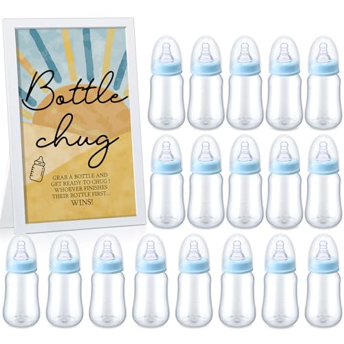 Roowest Baby Shower Chug Game with 18 Bottles and wooden sign