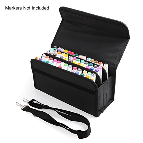 80 Holders Marker Pen Case for Permanent Paint Marker, Dry Erase Marker, Repair Marker Pen, Color Highlighter, Markers Carrying Bag (Black)