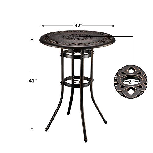 Vingli Outdoor Bar Table, Patio Table Patio Dining Table With Umbrella Hole,Cast Aluminum Side Table Backyard Bistro Table Outdoor Furniture Garden Table(32" Diax41 H) #TOP4