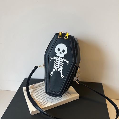 Gothic Shoulder Bag PU Leather Coffin Shape Halloween Bag Women Skull Print Hobo Bag for Carnival Cosplay4