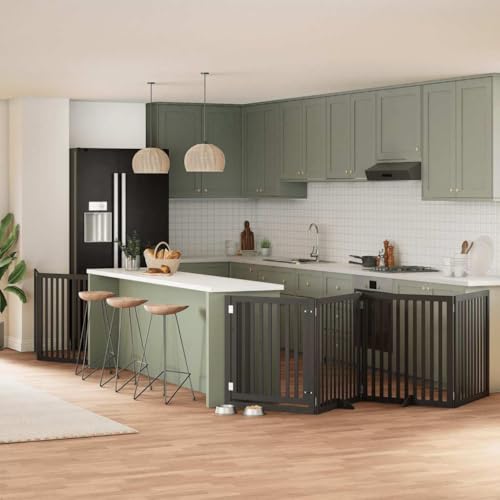 Vidaxl Cancello Cani Porta Pieghevole Nero 8 Pannelli 640 Cm Pioppo, Cancello Per Cani Con Porta, Cancello Per Cani Per Scale, Cancello Per Cuccioli - 2