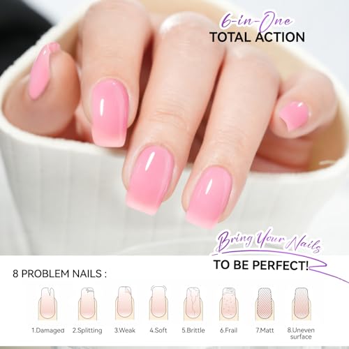 Image of Nail Polish Strengthener and Growth Treatment: Pink Gelike EC 6 in 1 Natural Nail Hardener Extra Strong and Growth - Long Lasting Nail Repair for Damaged Nails - For Daily Work Home Salon