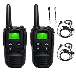 Walkie Talkie Professionali, AolKee Rricetrasmittenti professionali Ricaricabili Walkie Talkie a Lungo Raggio VOX con 2 X Auricolari, 2 X Cordino (Nero, 1 Paio)