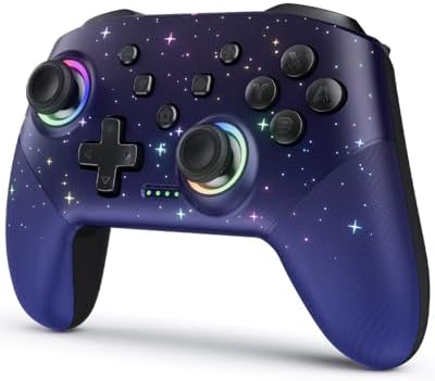 Voyee Switch Controller, LED Star Wireless Pro Controllers Compatible with Switch 2/Lite/OLED, Multi-Platform Windows PC with 9 Colors RGB Lights/Programmabele/Vibration/Turbo/Wakeup