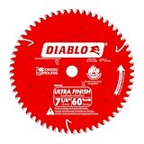 Diablo Ultra Finish Carbide Circular Saw Blade - Ideal for Crosscuts and Rip Cuts in Wood and Plywood - 7-1/4' Diameter, 60 ATB Teeth, 8,000 Max RPM - D0760X