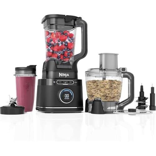 Ninja Detect Power Blender Processor Pro 3-en-1, mixeur 1200W, bol à mélanger, lame malaxeur, gobelet individuel, récipient, pétrir, mixer, hacher et mélanger, noir, TB401EU