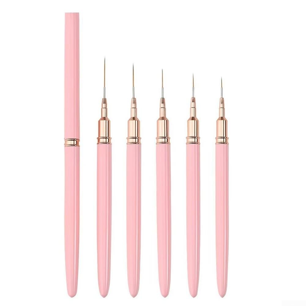 Pinceles Uñas Arte Detalle Fino Set 5uds Floral(Pink)