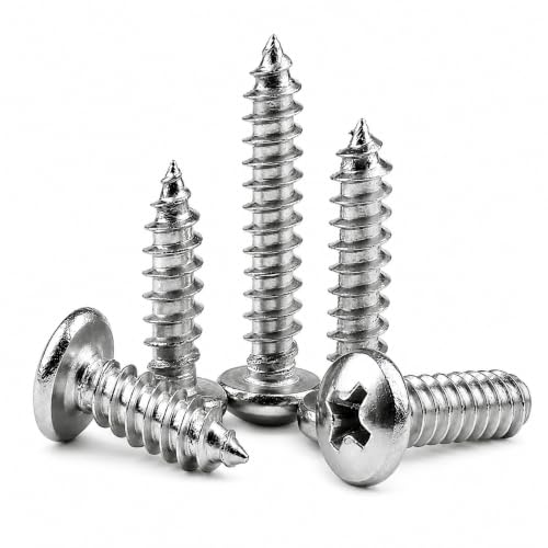 Image of By inchVP INDUSTRIES inch (Pcs-50) No.8x19 mm Pan Phillips Head Self-Tapping Screws - Nickel Coated l, High-Tensile for Wood, Plywood, Plasterboards, Cabinets & DIY Use