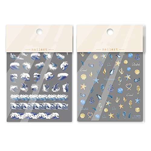 5D Nail Art Sticker Decal Ocean Style Sealife Waves Stickers For Girls Woman Salon Diy Acrylic Nails Design Fingernail Paper (Cute) #TOP7