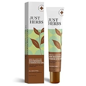 Just Herbs Nourishing Under Eye Gel Creme for Dark Circles, Eye Puffiness, Fine Lines & Wrinkles with Green Tea & Carrot…