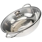 IMIKEYA Edelstahl Hot Pot Kochtopf Mit Trennwand Und Deckel 34cm Induktionsgeeignet Doppelseitiger Shabu Shabu Topf Für Familien Und Gemeinschaftsessen
