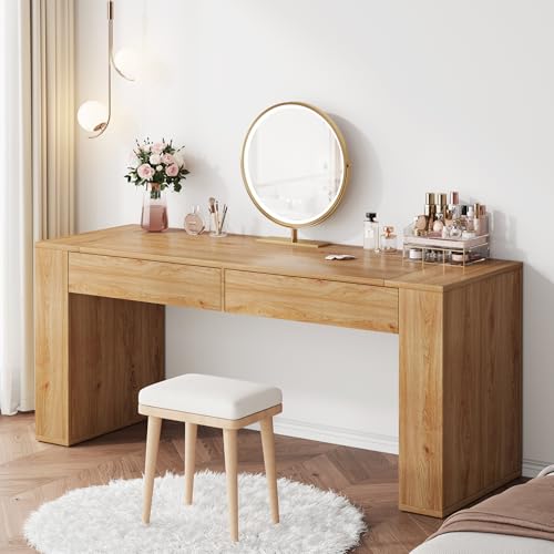 Condemo 63 Inches Vanity Desk Oak