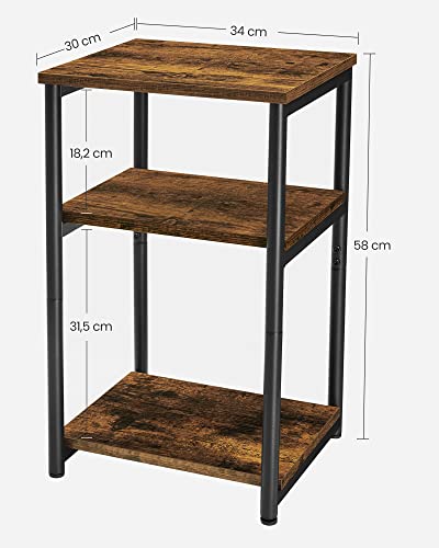 Image of VASAGLE Sofa Side Table, 3-Tier End Table, Bedside Table with Steel Frame, for Living Room, Bedroom, Home Office, Industrial Style, Rustic Brown and Classic Black LET273B01