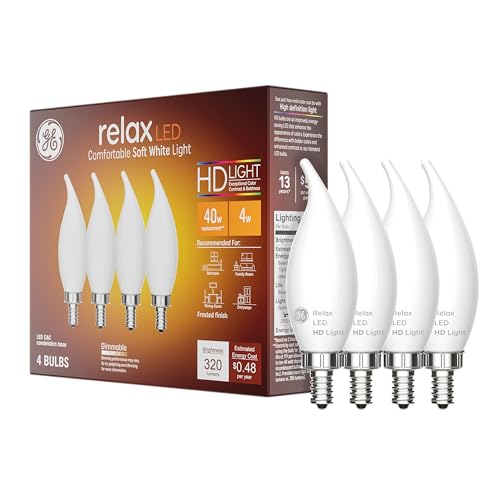 GE Relax LED Light Bulbs, 4-Watt (40 Watt Equivalent), Soft White Candle Lights, Decorative Light Bulbs, Frosted, Small Base (36985), 4 Bulbs