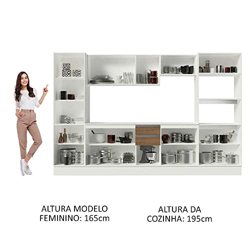 Cozinha Completa 100% MDF Madesa Smart 300 cm Modulada Com Armário e Balcão - Branco/Rustic/Crema