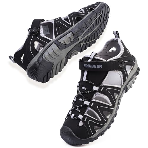 Topwolve Unisex Kinder Sandalen Jungen Mädchen Geschlossene Outdoor Sport Sandalen Atmungsaktiv Strand Trekking Wandern Sommer Schuhe,Schwarz,25 EU