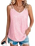 Sequin Tops for Women V Neck Dressy Tank Tops Sparkly Party Club Night Going Out Disco Concert Outfits Pink L