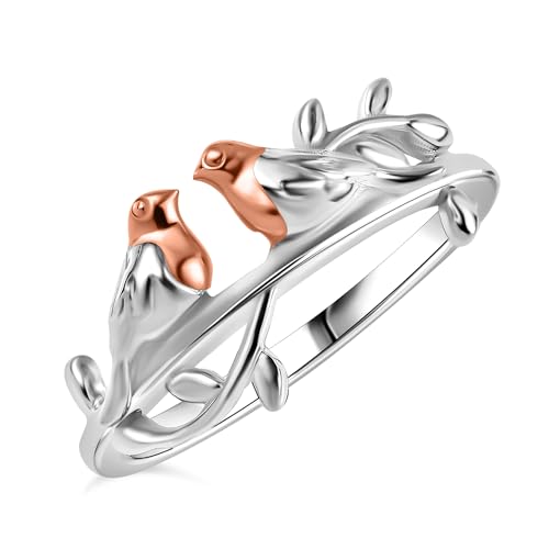 Image of TJC Love Bird Ring for Women in Rose Gold and Platinum Plated 925 Sterling Silver Size O with High Gloss Gift for Wife Girlfriend Metal Wt. 2.59 Grams