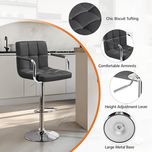 Image of Yaheetech Bar Stools Set of 4, Swivel with Backs, Adjustable Height, Gray