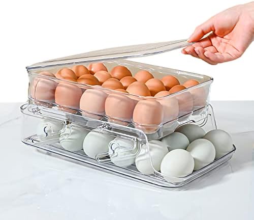 Container for Refrigerator BPA Free Refrigerator Organizer Bins,Stackable Egg Holder for Refrigerator,Large Capacity Egg Holder for Refrigerator,Egg Fresh Storage Box for Fridge，40 Egg Tray