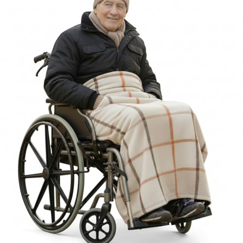 SENIORI Rollstuhldecke Decke f&uuml;r Rollstuhl warme Beindecke f&uuml;r Rollstuhlfahrer Kniedecke (3. Ecru - Gitter)