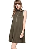 12 Ami Solid Mock Neck Flare Tank Dress - Made in USA