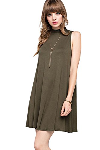 12 Ami Solid Mock Neck Flare Tank Dress - Made in USA