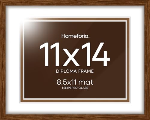 Image of Homeforia 11x14 Diploma Frame Brown Wood, High End Dark Oak 11 x 14 Certificate Frames with Mat 8.5x11, 14x11 Document Matted Frame, Walnut Wooden Graduation Frames, Tempered Glass, Wall Kit, Set of 2