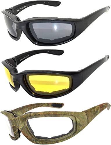 Image of OWL 3 Pack Motorcycle Riding Glasses, Padded Sport Sunglasses, Assorted Colors for Men and Women