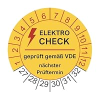 100 Prüfplaketten Elektrocheck 2026-30mm - nachhaltig - 2027 bis 2032 - gelb - geprüft gemäß VDE - Nächster Prüftermin - Aufkleber Prüfaufkleber Prüfetiketten E-Check Elektrocheck (100 Stück)