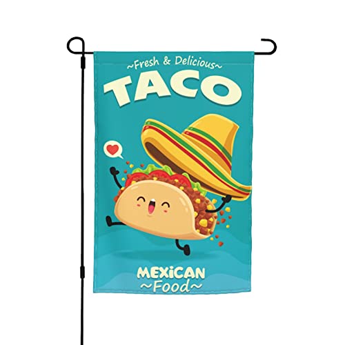 Garden Flags Vintage Taco Mexican Food Poster Premium Cartoon Art Design Yard Flag Holiday Party Flag Outdoor Farmhouse Decor Home Porch Flags 12 X 18Inch #TOP14