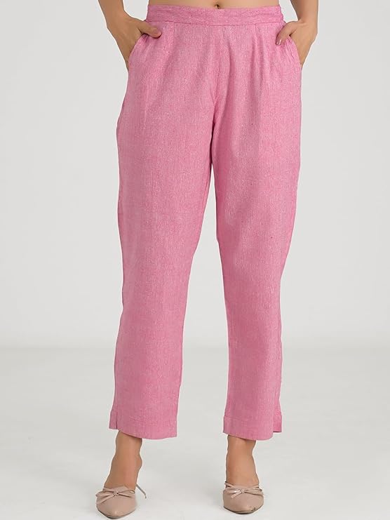 Image of Women's Solid Straight Fit Cotton Trousers | Slim Fit | Trousers for Women | Casual & Office Wear Bottom for Daily