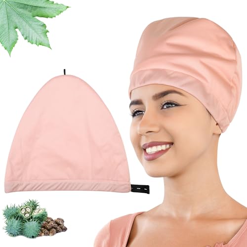 Leekalos Castor Oil Pack Wrap For Head, Reusable Organic Cotton Sleep Cap For Women with Thinning, Balding, Dry And Damaged Hair