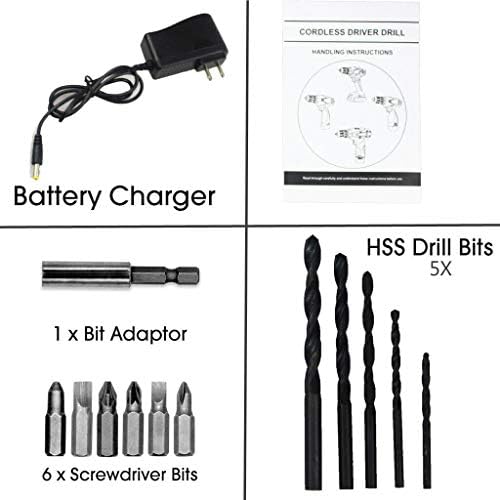 Cordless Drill Electric Screwdriver Rechargeable Small Hand Drill Set 2 Speed 12V Included Battery Charger and 12pc Accessories