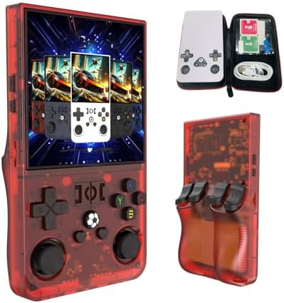 R36MAX Retro Gaming Console, 4-inch HD IPS Screen Handheld Game Console with 4000mAh Battery, Linux System Handheld Emulator Console with 30+ Emulators and Built-in 128G TF Card (Red)