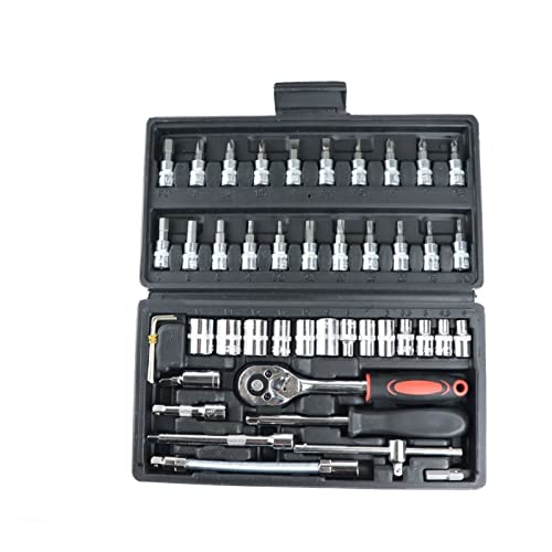 Ryanong Aotuo - Juego de herramientas manuales para el hogar, bicicleta, reparación de automóviles, caja de herramientas mecánicas, llave de vaso de 1/4 pulgadas, kit de destornillador de trinquete