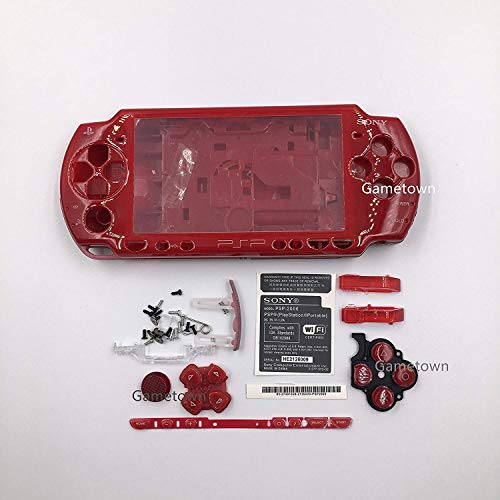 New Replacement Sony PSP 2000 Console Full Housing Shell Cover with Buttons Set -Red.