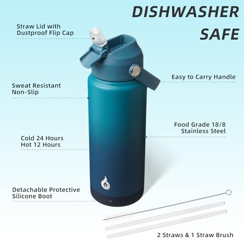 Image of BJPKPK Water Bottle with Straw Lid, 24oz Vacuum Insulated Water Bottles, Metal Stainless Steel Thermo for Sports, Travel, BPA Free Leak Proof Thermo, Cups, Flasks, Tumblers,Vast