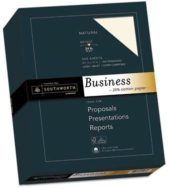 25% Cotton Business Paper, Natural, 24lb, Wove, 8 1/2 x 11, 500 Sheets
