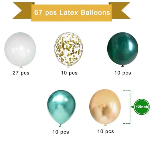 Image of Green and Gold Balloons, 67Pcs 12 inch Metallic Green Gold Confetti Balloon for Baby Shower, Tropical, Birthday, Jungle Sarfari Party Decorations