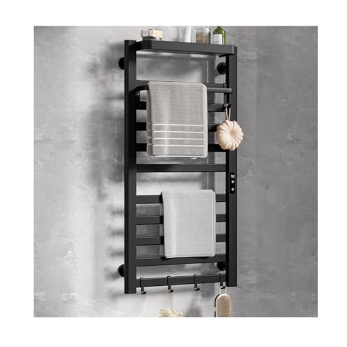 Sèche-serviettes noir électrique avec étagère supérieure et minuteur