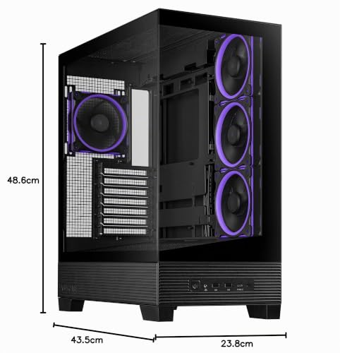 Boîtier ATX ASUS A31 Plus TG ARGB Black (Cartes mères à connecteurs cachés, radiateurs de 360 mm et Cartes Graphiques de 380 mm, Quatre Ventilateurs ARGB préinstallés, Gestion des câbles soignée)