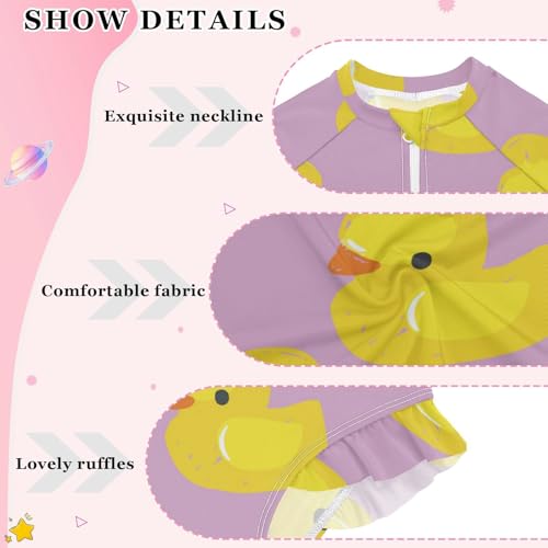 Wusikd Girls Long Sleeve Swimsuit Cute Yellow Duck One Piece Bathing Suit Zipper Pink Swimwear Sun Protection 3T4