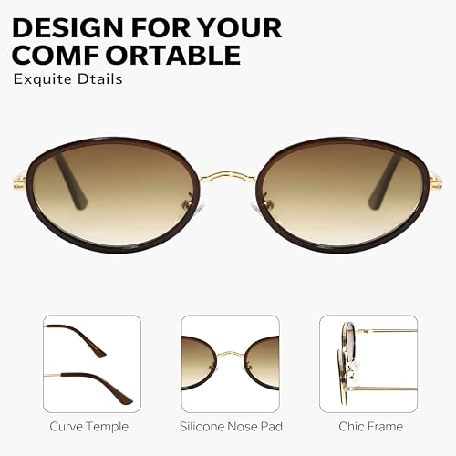 Image of boten Retro Oval Sunglasses for Women 90s Small Gold Frame Sun Glasses Lightweight Cute Chic Sunnies