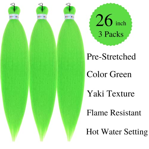 Green Pre Stretched Braiding Hair Box Braid Kanekalon Braiding Hair Extensions 26Inch Pack Of 3 #TOP1