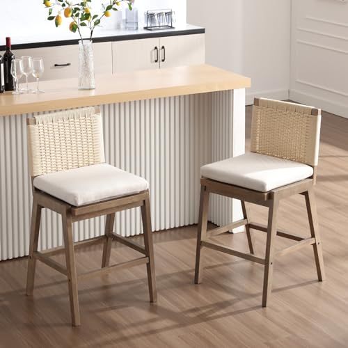 LukeAlon-Woven-Linen-Counter-Stools-Set-of-4-2725-Seat-Height-Low-Bar-Stools-with-Solid-Wood-Legs-Mid-Century-Kitchen-Stools-Square-Rope-Back-Pub-Stools-with-Footrest-Indoor-Beige LukeAlon Woven Linen Counter Stools Set of 4 2725 Seat Height Low Bar Stools with Solid Wood Legs Mid Century Kitchen Stools Square Rope Back Pub Stools with Footrest Indoor Beige