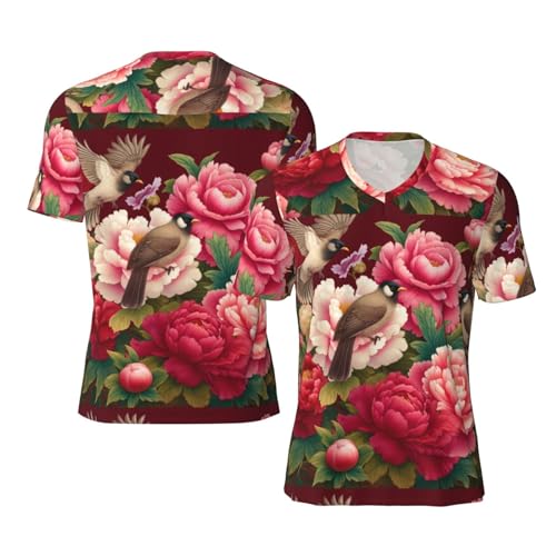 Stylish Athletic Sports Jersey Chinese-Art-Bulbuls-Peonies Men's Rugby Jersey Xx-Large Black